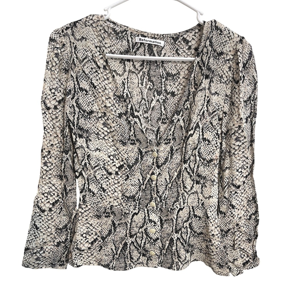 NWT Reformation Jemma Top Rattlesnake Snake Print Ruched Blouse Size 4 Mob Wife